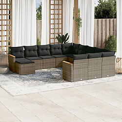 Maison Chic Salon de jardin avec coussins 12 pcs | Ensemble de Table et chaises | Mobilier d'Extérieur gris résine tressée -GKD51665