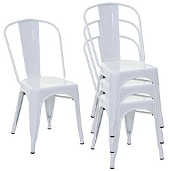 Decoshop26 4x chaises de salle à manger cuisine bistro design industriel en métal blanc empilable 04_0000546