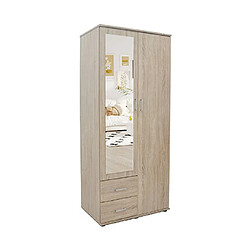 Avis Mes Armoire 2 portes 2 tiroirs 1 miroir 80x52x185 cm décor chêne