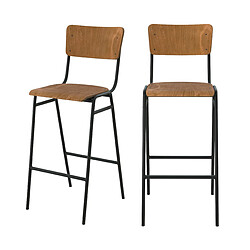 Rendez Vous Deco Chaise de bar écolier Clem en bois foncé 75 cm (lot de 2) 