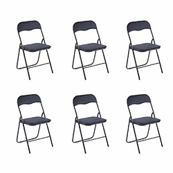 Hooma Lot de 6 chaises pliantes confortables en velours et métal - Noir