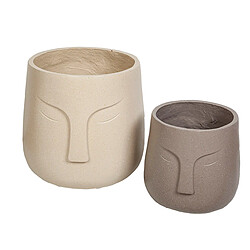 Set de pots de fleurs Romimex Beige Céramique Visage (2 Pièces) 