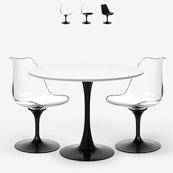 Ahd Amazing Home Design Table Goblet ronde 80cm + 2 chaises polycarbonate blanc noir Crayon