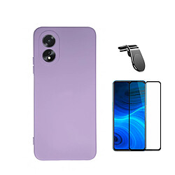 Jeu de films en verre trempé de la couverture 5D + Cas de silicone liquide + SuppOrt Magnétique L Voiture de conduite sécuritaire Phonecare pour Oppo A38 4G - Violet