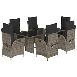 vidaXL Ensemble à manger de jardin et coussins 7 pcs gris rotin