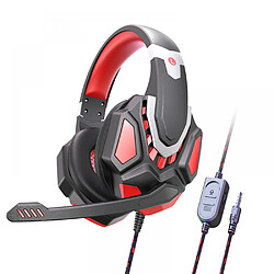 General Casque de jeu avec microphone, coussin en mousse à mémoire de forme léger et ultra doux, casque de jeu filaire avec son surround avec micro antibruit, ordinateur portable, tablette.(rouge) 