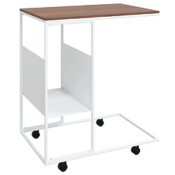 vidaXL Table d'appoint avec roues blanc 55x36x63,5cm bois d'ingénierie