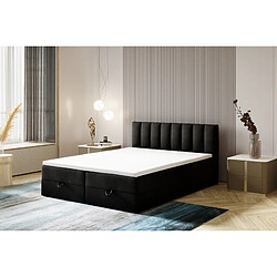 Avis TRADA Lit adulte 200x200 cm CITY - avec matelas ressorts intégré, rangement et surmatelas - tissu velours – noir