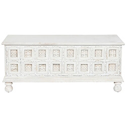 Pegane Coffre de rangement en bois de manguier coloris blanc - longueur 110 x profondeur 40 x Hauteur 48 cm 