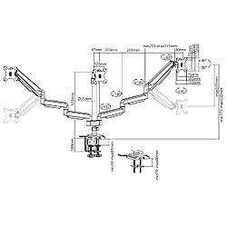 Support de bureau Ergo Office pour trois écrans gris, avec ressort à gaz, 17"-30", 7 kg, 1x USB 3.0, 2x mini-jack, ER-408G pas cher