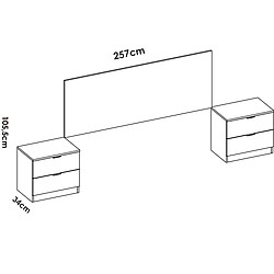 Pegane Tête de lit avec 2 tables de chevet coloris imitation lamelles, blanc - longueur 256 x profondeur 34 x hauteur 106 cm