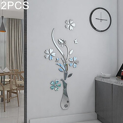 Wewoo Sticker argent 2 PCS Creative 3D Vase Style Miroir DIY Wall Set, Taille: 40 * 60 cm