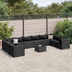 vidaXL Salon de jardin 11 pcs avec coussins noir résine tressée