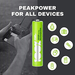 Piles Rechargeables AAA - Lot de 8 Piles | 100% PeakPower | Batteries AAA LR3 Rechargeables 1.2v Minh 800 mAh | Pré-Chargées