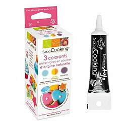 Scrapcooking Colorants naturels pourpre-orange-bleu + Stylo de glaçage noir 