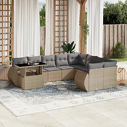 vidaXL Salon de jardin avec coussins 10 pcs beige résine tressée