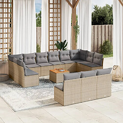 vidaXL Salon de jardin et coussins 14 pcs mélange beige résine tressée 