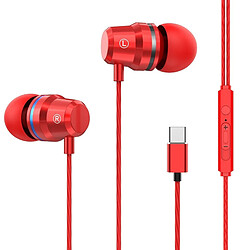 Wewoo Interface USB-C / Type-C Écouteurs intra-auriculaires à micro Mega avec fil rouge 