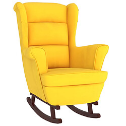 vidaXL Fauteuil à bascule pieds en bois massif d'hévéa Jaune Velours