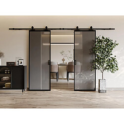 Vente-Unique Porte coulissante double avec système en applique - aluminium et verre trempé fumé dépoli - 2 x H205 x L73 cm - LINCI II