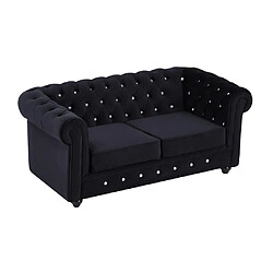 Vente-Unique Canapé 2 places en velours noir et boutons effet cristal CHESTERFIELD