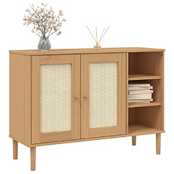 Avis Buffet commode,console pour rangement SENJA aspect rotin marron 112x40x80cm bois massif de pin -MN55011