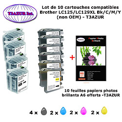 T3AZUR - 4+6 Cartouches compatibles Brother LC-129/ LC-125 / LC 129/ LC 125 XL+ 10F PPA6 