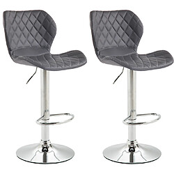 Decoshop26 Lot de 2 tabourets de bar avec coutures décoratives en forme de losanges en PVC gris et métal chromé 10_0004103