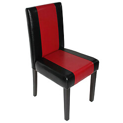 Mendler Lot de 6 chaises de séjour Littau ~ simili-cuir, noir/rouge, pieds foncés