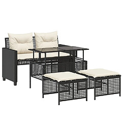 vidaXL Salon de jardin avec coussins 4 pcs noir résine tressée verre