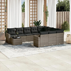 vidaXL Salon de jardin 11 pcs avec coussins gris résine tressée 