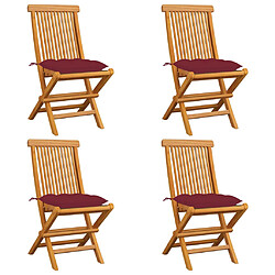 vidaXL Chaises de jardin avec coussins rouge bordeaux lot de 4 Teck 