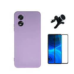 Kit de film en verre trempé de la couverture en 5D + boîtier en silicone liquide + porte-voiture renforcé Phonecare pour Oppo A38 4G - Violet