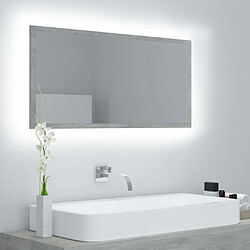 vidaXL Miroir à LED de salle de bain Gris béton 90x8,5x37 cm Acrylique 