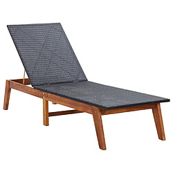 Helloshop26 Transat chaise longue bain de soleil lit de jardin terrasse meuble d'extérieur 200 x 60 x (34-86) cm résine tressée et bois d'acacia massif 02_0012916