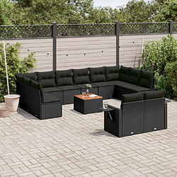 vidaXL Salon de jardin avec coussins 13 pcs noir résine tressée 