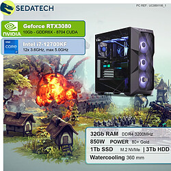 Sedatech PC Gamer Pro • Intel i7-12700KF • RTX3080 • 32Go RAM • 1To SSD M.2 • 3To HDD • sans OS