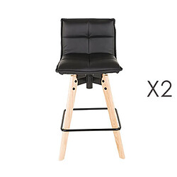 Mes Lot de 2 tabourets de bar en PU noir et pieds chêne - KALMAR