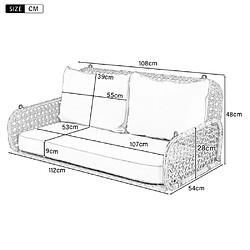 LBF Canapé de jardin, Balançoire suspendue pour jardin extérieur, Fauteuil suspendu en rotin synthétique pour extérieur,, avec coussins et 2 chaînes (240 cm/pièce), sans cadre, coussins amovibles et lavables, charge maximale : 320 kg (Gris)