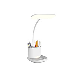 Lampe de table WE avec porte stylo, luminosité régleable, 3 couleurs de températrue, batterie rechargeable de 3600 mAh, support tél intégré, blanc