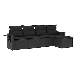 vidaXL Salon de jardin 5 pcs avec coussins noir résine tressée