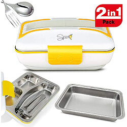 Spice Lunch box Boîte à Repas électrique Amovible de 1L + Set 2 bacs acier inoxydable extractibles jaune blanc