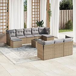 Maison Chic Salon de jardin 11 pcs avec coussins | Ensemble de Table et chaises | Mobilier d'Extérieur beige résine tressée -GKD77677