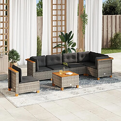 vidaXL Salon de jardin avec coussins 7 pcs gris résine tressée 