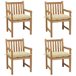 Maison Chic Lot de 4 Chaises de jardin,Fauteuil d'extérieur avec coussins blanc crème Teck solide -MN10795