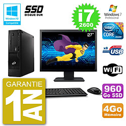 PC Fujitsu Esprimo E500 E85+ DT Ecran 27" i7-2600 RAM 4Go SSD 960Go DVD Wifi W7 · Occasion 