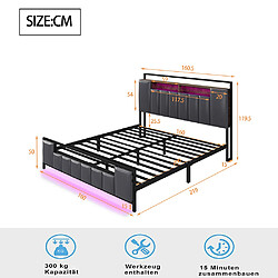 Avis Sweiko Lit adulte double 160x200 cm avec lumière LED cadre de lit adultes similicuir Gris