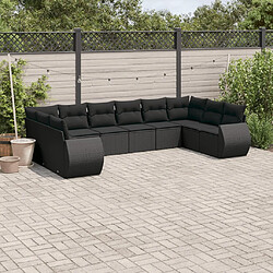 vidaXL Salon de jardin 10 pcs avec coussins noir résine tressée 