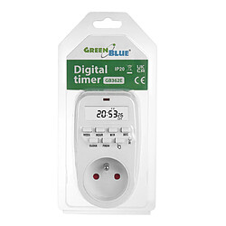 Prise programmable, GreenBlue GB362 E, Horloge digitale - minuterie, charge max. 16A, IP20, blanc pas cher