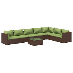 vidaXL Salon de jardin 8 pcs avec coussins résine tressée marron